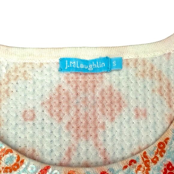 J. McLaughlin Corali‎ Cyprus Sea Flat Sequin Sweater Top Blue Aqua Coral Size S - Picture 3 of 8